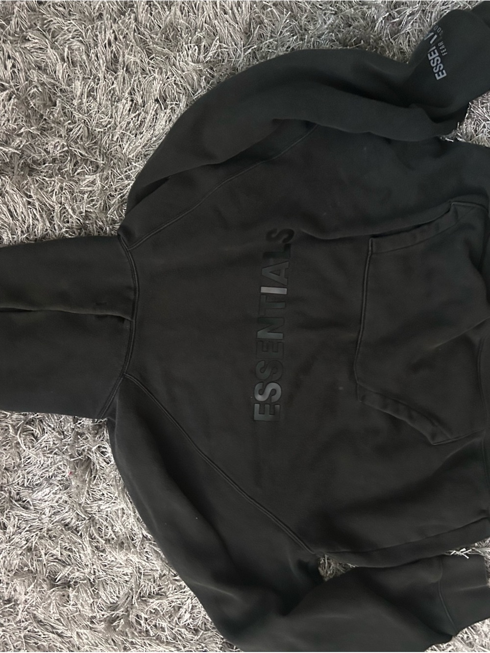 Essentials Black Raised Logo Pullover Hoodie